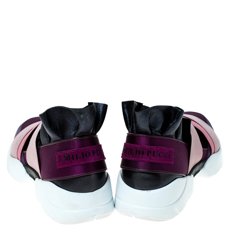 Emilio Pucci Multicolor Leather And Satin City Up Ruffle Sneakers Size 38 For Women - Image 5