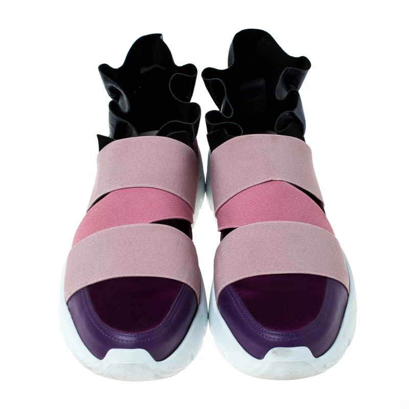Emilio Pucci Multicolor Leather And Satin City Up Ruffle Sneakers Size 38 For Women - Image 3