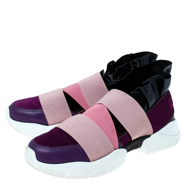 Emilio Pucci Multicolor Leather And Satin City Up Ruffle Sneakers Size 38 For Women - Image 4