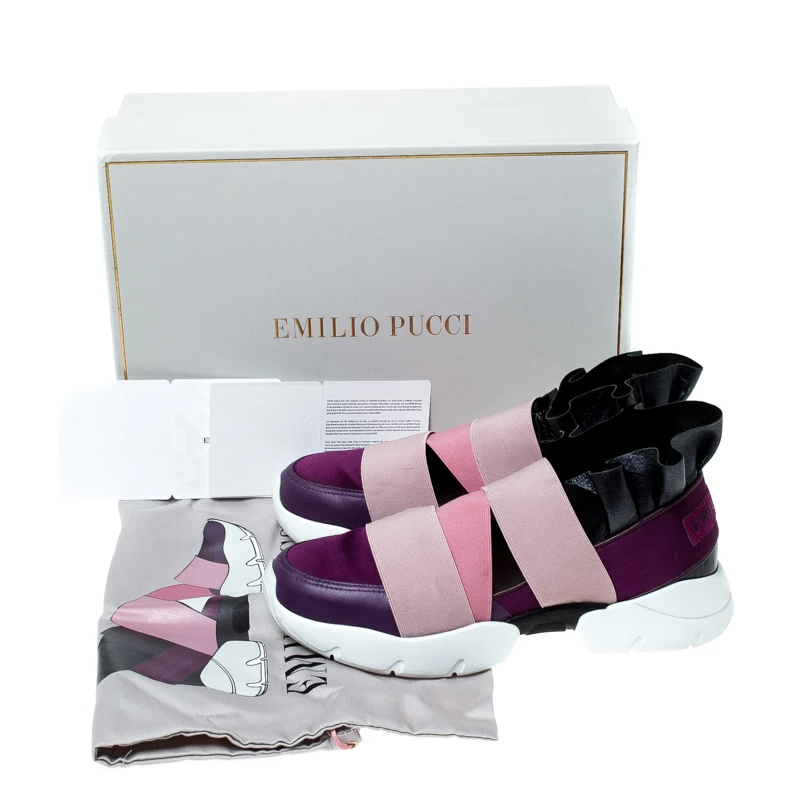 Emilio Pucci Multicolor Leather And Satin City Up Ruffle Sneakers Size 38 For Women - Image 8