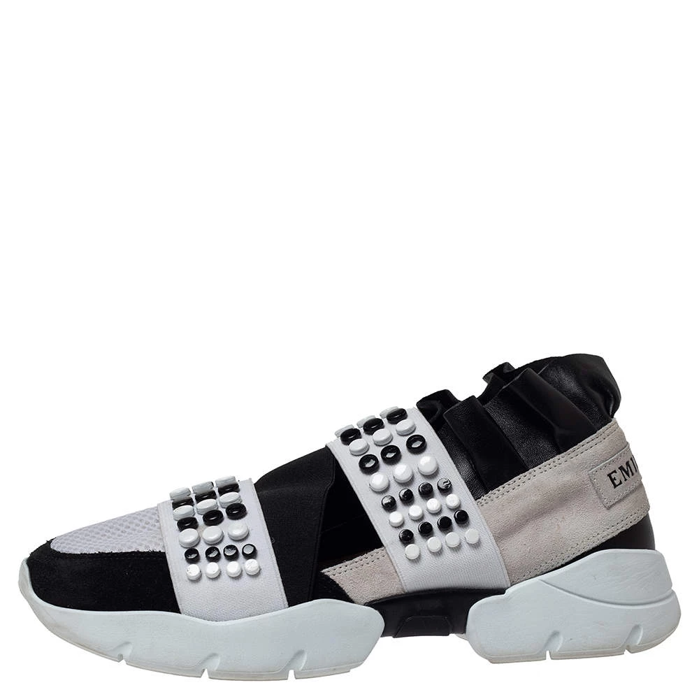 Emilio Pucci Black/White Fabric And Leather City Up Studded Low Top Sneakers Size 38 For Women - Image 2