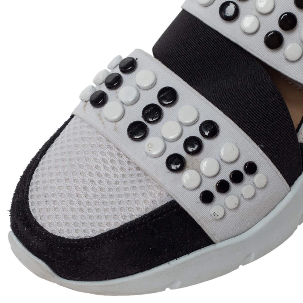 Emilio Pucci Black/White Fabric And Leather City Up Studded Low Top Sneakers Size 38 For Women - Image 7