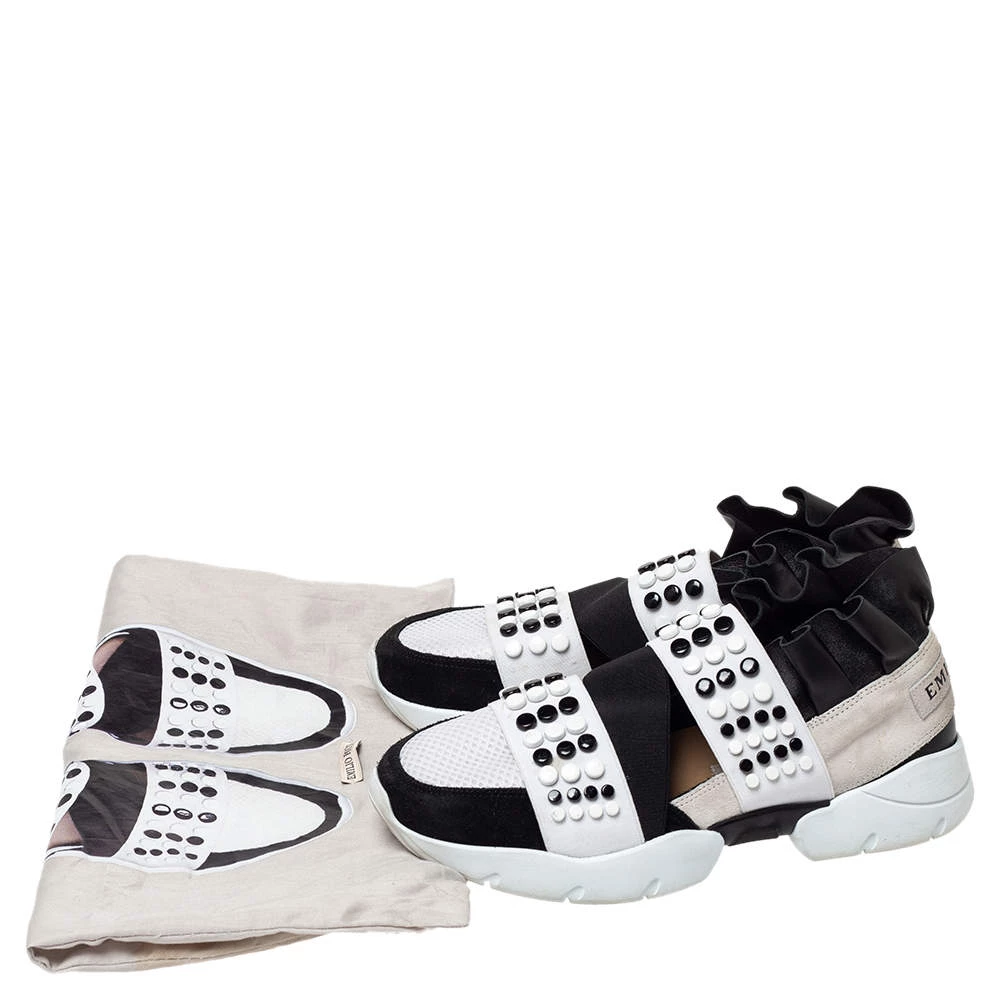 Emilio Pucci Black/White Fabric And Leather City Up Studded Low Top Sneakers Size 38 For Women - Image 9