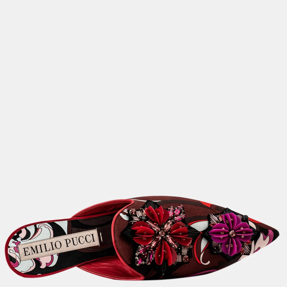 Emilio Pucci Pointed Satin Slippers With Sequins Size EU 38 For Women - Image 2