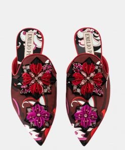 Emilio Pucci Pointed Satin Slippers With Sequins Size EU 38 For Women