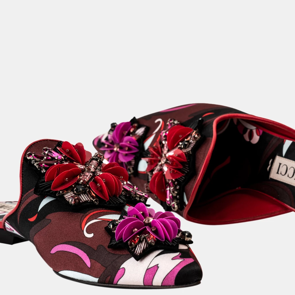 Emilio Pucci Pointed Satin Slippers With Sequins Size EU 38 For Women - Image 4